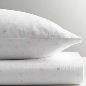 Restoration Hardware White Pink Star Print Crib Fitted Sheet